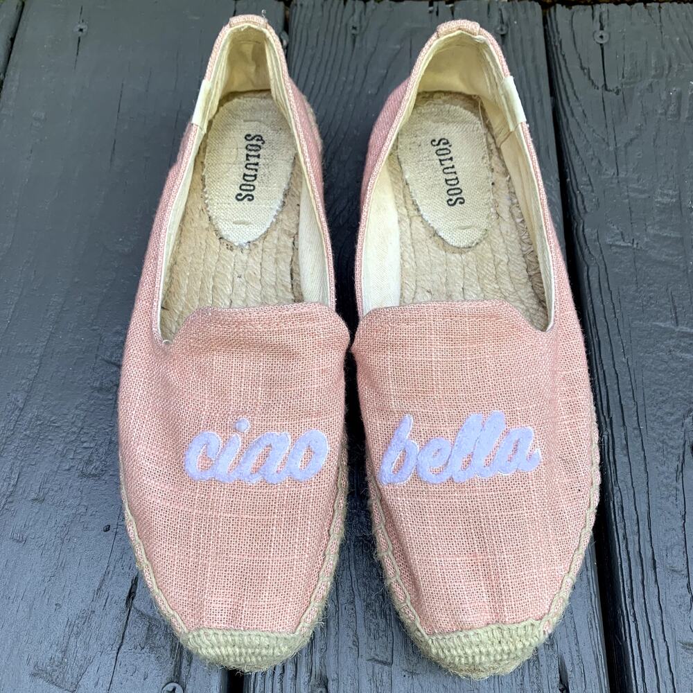 Soludos Women's Ciao Bella Smoking Slippers Slip On Shoes Pink Canvas Jute 8